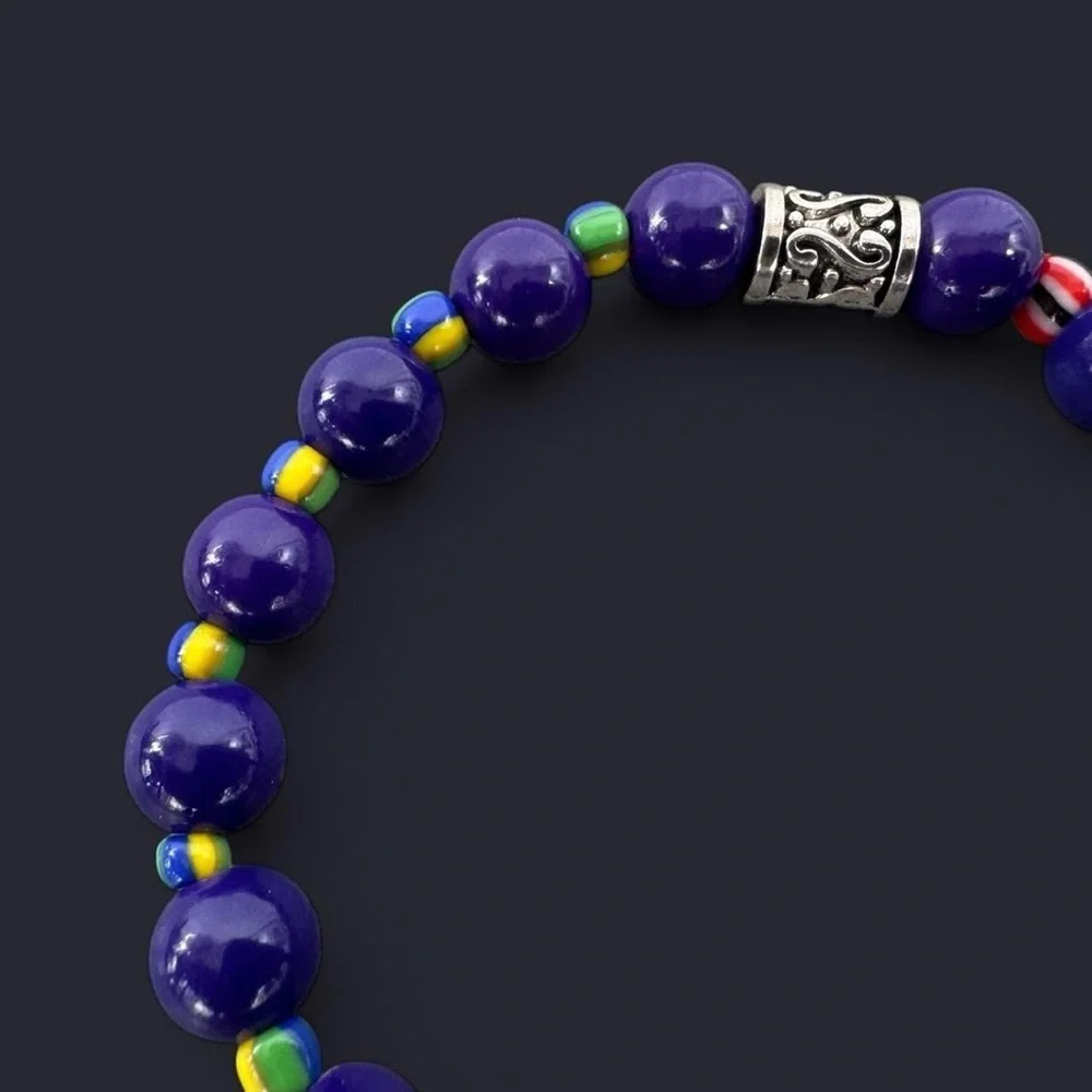 Midnight Striped Glass Bead Bracelet